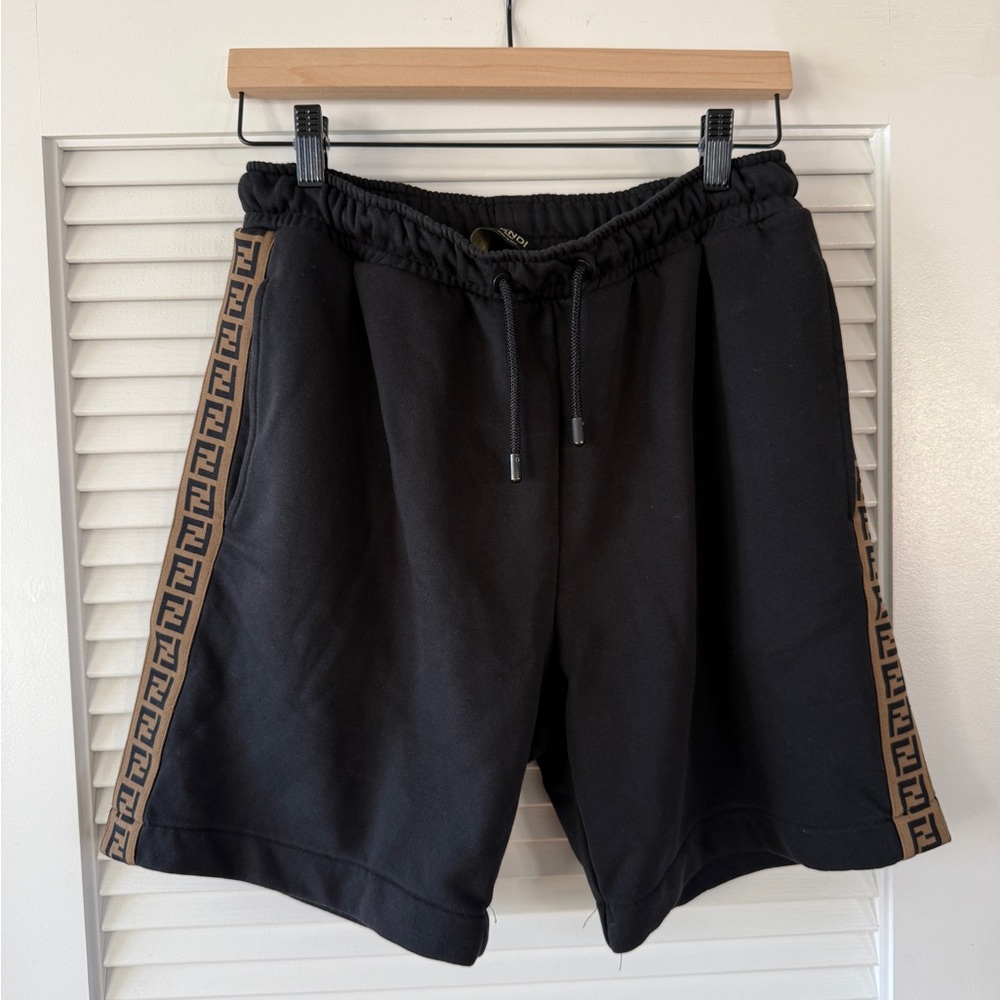 Fendi Men's Athletic Shorts in Black with Brown Trim